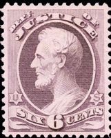 Scott O107<br />6c JUSTICE - Abraham Lincoln - Bluish-purple<br />Pane Single<br /><span class=quot;smallerquot;>(reference or stock image)</span>
