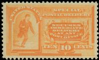 Scott E3<br />10c Postal Messenger Running - Orange<br />Pane Single<br /><span class=quot;smallerquot;>(reference or stock image)</span>