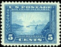 Scott 399<br />5c Golden Gate - Blue<br />Pane Single<br /><span class=quot;smallerquot;>(reference or stock image)</span>
