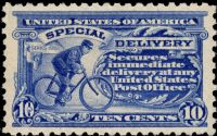 Scott E9<br />10c Postal Bicycle Messenger - Ultramarine<br />Pane Single<br /><span class=quot;smallerquot;>(reference or stock image)</span>