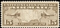 Scott C8<br />15c Map of United States and Two Mail Planes - Olive-brown<br />Pane Single: VF-NH<br /><span class=quot;smallerquot;>(reference or stock image)</span>