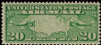 Scott C9<br />20c Map of United States and Two Mail Planes - Yellow-green<br />Pane Single: VF-NH<br /><span class=quot;smallerquot;>(reference or stock image)</span>