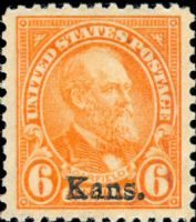 Scott 664<br />6c James A. Garfield; Kansas Overprint<br />Pane Single<br /><span class=quot;smallerquot;>(reference or stock image)</span>