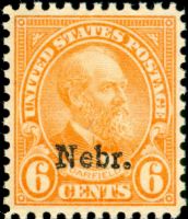 Scott 675<br />6c James A. Garfield; Nebraska Overprint<br />Pane Single<br /><span class=quot;smallerquot;>(reference or stock image)</span>