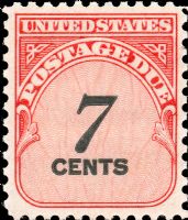 Scott J95<br />7c Numeral 7 - Solid Denomination in Black - Carmine-rose<br />Shiny Gum; Pane Single<br /><span class=quot;smallerquot;>(reference or stock image)</span>