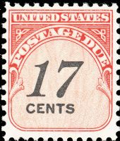 Scott J104<br />17c Numerals 17 - Solid Denomination in Black - Carmine-rose<br />Pane Single<br /><span class=quot;smallerquot;>(reference or stock image)</span>