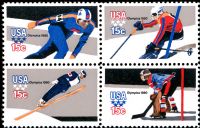 Scott 1795-1798; 1798b<br />15c XIII Olympic Winter Games: 1980<br />Pane Block of 4 #1795-1798 (4 designs)<br /><span class=quot;smallerquot;>(reference or stock image)</span>
