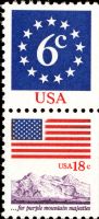 Scott 1892-1893; 1893c<br />6c Circle of Stars | 18c Flag over Mountains (VB)<br />Booklet Pane Pair #1892-1893 (2 designs)<br /><span class=quot;smallerquot;>(reference or stock image)</span>