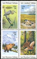 Scott 1921-1924; 1924a<br />18c Save Wildlife Habitats<br />Pane Block of 4 #1921-1924 (4 designs)<br /><span class=quot;smallerquot;>(reference or stock image)</span>