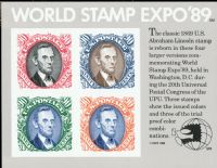 Scott 2433<br />$3.60 | World Stamp Expo 89 (SS)<br />Souvenir Sheet of 4 #2433a-2433d (4 designs)<br /><span class=quot;smallerquot;>(reference or stock image)</span>