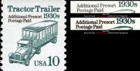Scott 2458<br />10c Tractor Trailer 1930s - Bureau Precancel - Black Inscription - Additional Presort Postage Paid (Coil)<br />Coil Single<br /><span class=quot;smallerquot;>(reference or stock image)</span>