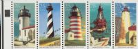 Scott 2470-2474; 2474a<br />25c East Coast Lighthouses (VB)<br />See <a href=quot;https://www.bardostamps.com/back-of-book-united-states-stamps/1950/scott-catalog-BK171quot;>BK171</a><br />Booklet Pane of 5 #2470-2474 (5 designs)<br /><span class=quot;smallerquot;>(reference or stock image)</span>