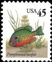 Scott 2481<br />45c Pumpkinseed Sunfish<br />Pane Single;<br /><span class=quot;smallerquot;>(reference or stock image)</span>