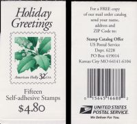 Scott BK264<br />$4.80 | 32c Holiday Greetings Holly<br />Booklet<br /><span class=quot;smallerquot;>(reference or stock image)</span>