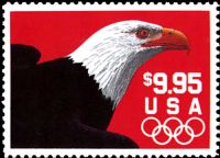 Scott 2541<br />$9.95 Express Mail: Eagle and Olympic Rings<br />Pane Single<br /><span class=quot;smallerquot;>(reference or stock image)</span>
