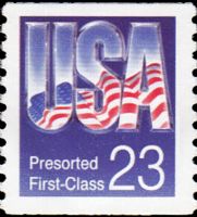 Scott 2608<br />(23c) USA Flag Reflection - Presorted First-Class with First-Class 8½ mm & 23c is 6½ mm long (Coil)<br />Coil Single<br /><span class=quot;smallerquot;>(reference or stock image)</span>