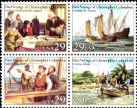 Scott 2620-2623; 2623a<br />29c Voyages of Columbus Quincentenary<br />Pane Block of 4 #2320-2623 (4 designs)<br /><span class=quot;smallerquot;>(reference or stock image)</span>