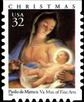 Scott 3112<br />32c Madonna and Child by Paolo de Matteis (CB)<br />Convertible Booklet Single<br /><span class=quot;smallerquot;>(reference or stock image)</span>