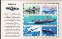 Scott 3373-3377; 3377a<br />33c Submarines Prestige Booklet - Dolphin Selvage<br />See <a href=quot;https://www.bardostamps.com/back-of-book-united-states-stamps/1990/scott-catalog-BK279quot;>BK279</a><br />Booklet Pane of 5 #3377a (5 designs)<br /><span class=quot;smallerquot;>(reference or stock image)</span>