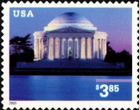 Scott 3647A<br />$3.85 Priority Mail: Jefferson Memorial - 2003 Date<br />Pane Single<br /><span class=quot;smallerquot;>(reference or stock image)</span>