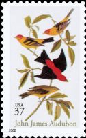 Scott 3650<br />37c John James Audubon - quot;Scarlet & Louisiana Tanagersquot;<br />Pane Single<br /><span class=quot;smallerquot;>(reference or stock image)</span>