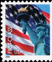Scott 3972<br />(39c) Rate Change - Flag and Liberty (DSB)<br />Double-Sided Booklet Pane Single<br /><span class=quot;smallerquot;>(reference or stock image)</span>