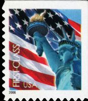 Scott 3973<br />(39c) Rate Change - Flag and Liberty (DSB)<br />Double-Sided Booklet Pane Single<br /><span class=quot;smallerquot;>(reference or stock image)</span>