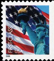 Scott 3974<br />(39c) Rate Change - Flag and Liberty (VB)<br />(From <a href=quot;https://www.bardostamps.com/back-of-book-united-states-stamps/1990/scott-catalog-BK300quot;>BK300 </a><br />Booklet Pane Single<br /><span class=quot;smallerquot;>(reference or stock image)</span>
