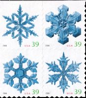 Scott 4113-4116<br />39c Snowflakes (ATM)<br />Automated Teller Machine Block of 4 #4116a (4 designs)<br /><span class=quot;smallerquot;>(reference or stock image)</span>