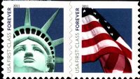 Scott 4561-4562; 4562a<br />Forever Lady Liberty and Flag (DSB)<br />Double-Sided Booklet Horizontal Pair #4561-4562 (2 designs)<br /><span class=quot;smallerquot;>(reference or stock image)</span>