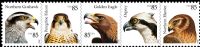 Scott 4608-4612; 4612a<br />85c Birds of Prey<br />Pane Horizontal Strip of 5 #4608-4612 (5 designs)<br /><span class=quot;smallerquot;>(reference or stock image)</span>