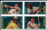 Scott 4694-4697; 4697a<br />Forever Major League Baseball All-Stars<br />Pane Block of 4 #4697b #4694-4697 (4 designs)<br /><span class=quot;smallerquot;>(reference or stock image)</span>