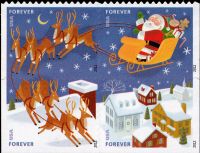 Scott 4712-4715; 4715a<br />Forever Santa and Sleigh (DSB)<br />Double-Sided Booklet Block of 4 #4712-4715 (4 designs)<br /><span class=quot;smallerquot;>(reference or stock image)</span>