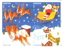 Scott 4715c<br />Forever Santa and Sleigh<br />Double-Sided Booklet Block of 4 #4712-4715 (4 designs)<br /><span class=quot;smallerquot;>(reference or stock image)</span>
