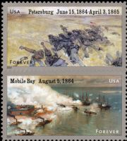 Scott 4910-4911; 4911a<br />Forever Civil War Sesquicentennial: 1864 - Battles of Petersburg and Mobile Bay<br />Double-Sided Pane Vertical Pane Pair #4910-4911a (2 designs)<br /><span class=quot;smallerquot;>(reference or stock image)</span>