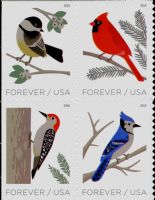 Scott 5317-5320; 5320a<br />Forever Birds in Winter (DSB)<br />Double-Sided Booklet Block of 4 #5317-5320 (4 designs)<br /><span class=quot;smallerquot;>(reference or stock image)</span>