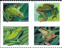 Scott 5395-5398; 5398a<br />Forever Frogs (DSB)<br />Double-Sided Booklet Block of 4 #5395-5398 (4 designs)<br /><span class=quot;smallerquot;>(reference or stock image)</span>