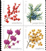 Scott 5415-5418; 5418a<br />Forever Winter Berries (DSB)<br />Double-Sided Booklet Block of 4 #5414-5418 (4 designs)<br /><span class=quot;smallerquot;>(reference or stock image)</span>