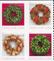 Scott 5424-5427; 5427a<br />Forever Holiday Wreaths (DSB)<br />Double-Sided Booklet Block of 4 #5424-5427 (4 designs)<br /><span class=quot;smallerquot;>(reference or stock image)</span>