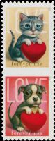 Scott 5745-5746; 5746b<br />Forever Love -- Kitty & Puppy<br />Vertical Pane Pair #5475-5476 (2 designs)<br /><span class=quot;smallerquot;>(reference or stock image)</span>