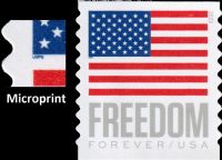 Scott 5788<br />Forever Flag and Freedom (Coil)<br />Microprint Below Left Corner of Flag Union; Coil Single<br /><span class=quot;smallerquot;>(reference or stock image)</span>