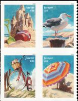 Scott 6070-6073; 6073a<br />Forever A Day at the Beach (DSB) (4 designs)<br />Double-Sided Booklet Block of 4<br /><span class=quot;smallerquot;>(reference or stock image)</span>