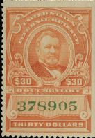 Scott R246<br />$30.00 Ulysses Grant - Deep-orange / Green Numerals<br /><span class=quot;smallerquot;>(reference or stock image)</span>