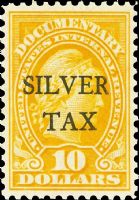 Scott RG18<br />$10.00 Libety Documentry  - Orange  Overprinted  in Black quot; SILVER / TAXquot;<br /><span class=quot;smallerquot;>(reference or stock image)</span>