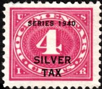 Scott RG40<br />4c Documetary Stamp of 1917 - Rose-pink Overprinted  in Black quot;  Series 1940 / SILVER / TAXquot;<br /><span class=quot;smallerquot;>(reference or stock image)</span>
