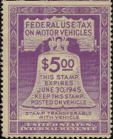Scott RV30<br />$5.00 Liberty Bell - violet - Issue: July 1944<br /><span class=quot;smallerquot;>(reference or stock image)</span>