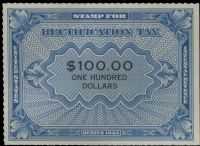 Scott RZ13<br />$100.00 Blue & Black Rectification Stamp<br /><span class=quot;smallerquot;>(reference or stock image)</span>