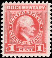 Scott R654<br />1c Alexander Hamilton - Carmine - W/O Overprint<br /><span class=quot;smallerquot;>(reference or stock image)</span>