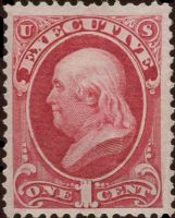 Scott O10<br />1c EXECUTIVE - Benjamin Franklin - Carmine<br />Pane Single<br /><span class=quot;smallerquot;>(reference or stock image)</span>