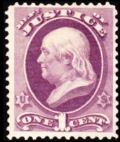Scott O25<br />1c JUSTICE - Benjamin Franklin - Purple<br />Pane Single<br /><span class=quot;smallerquot;>(reference or stock image)</span>